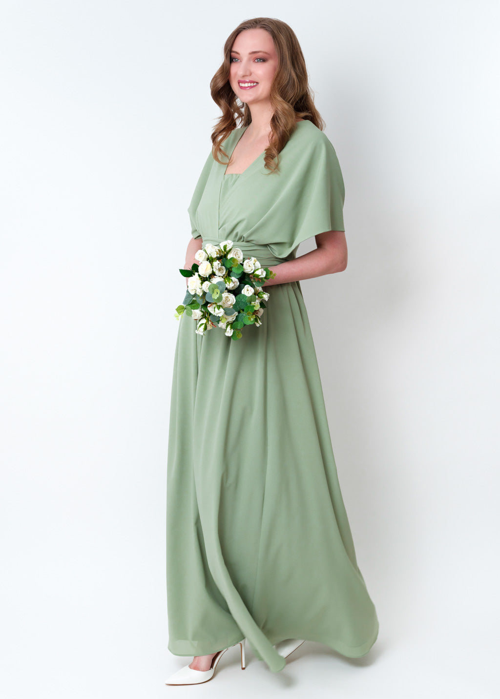 Sage green chiffon infinity pleated dress