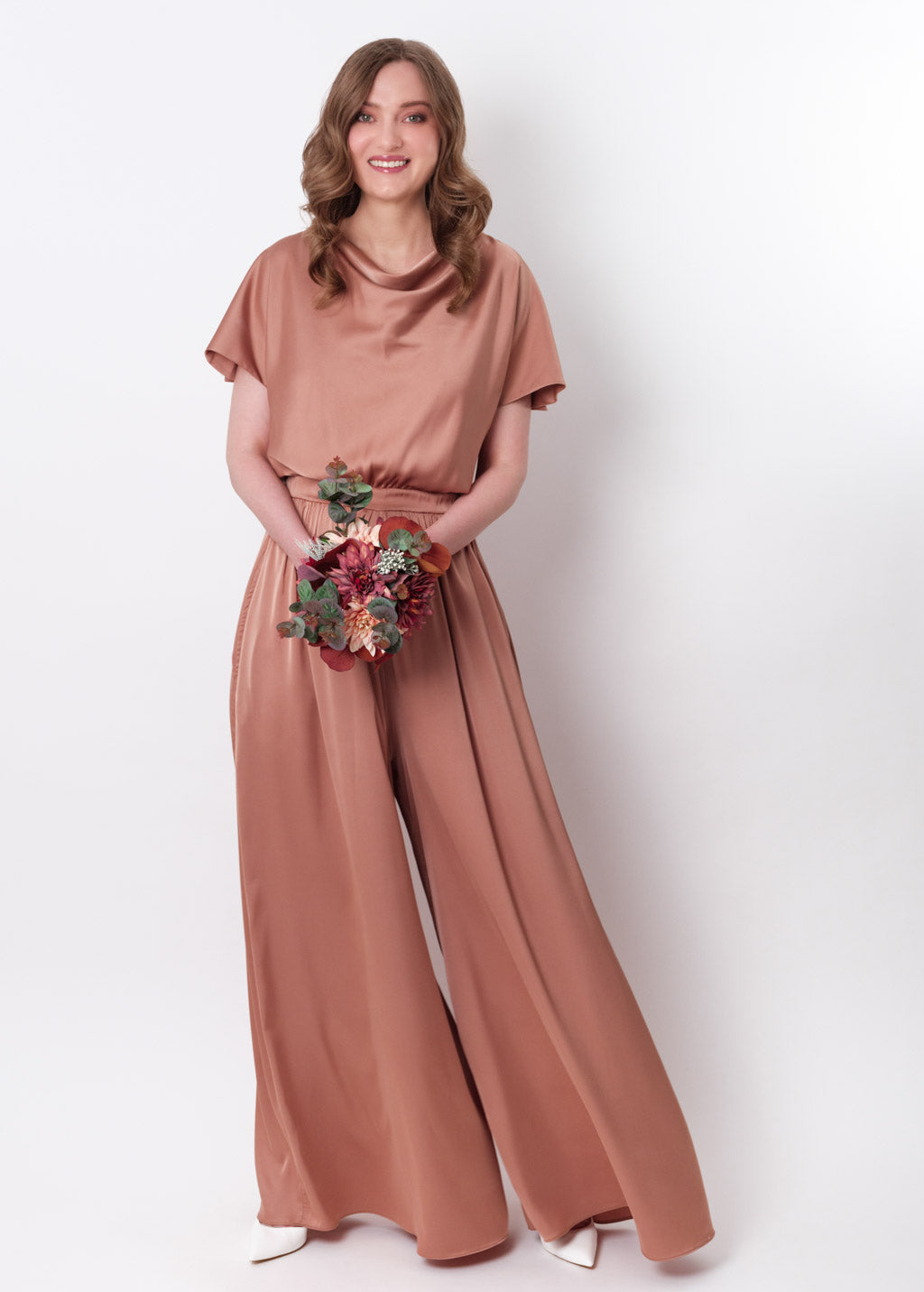 Rose gold silk jumpsuit