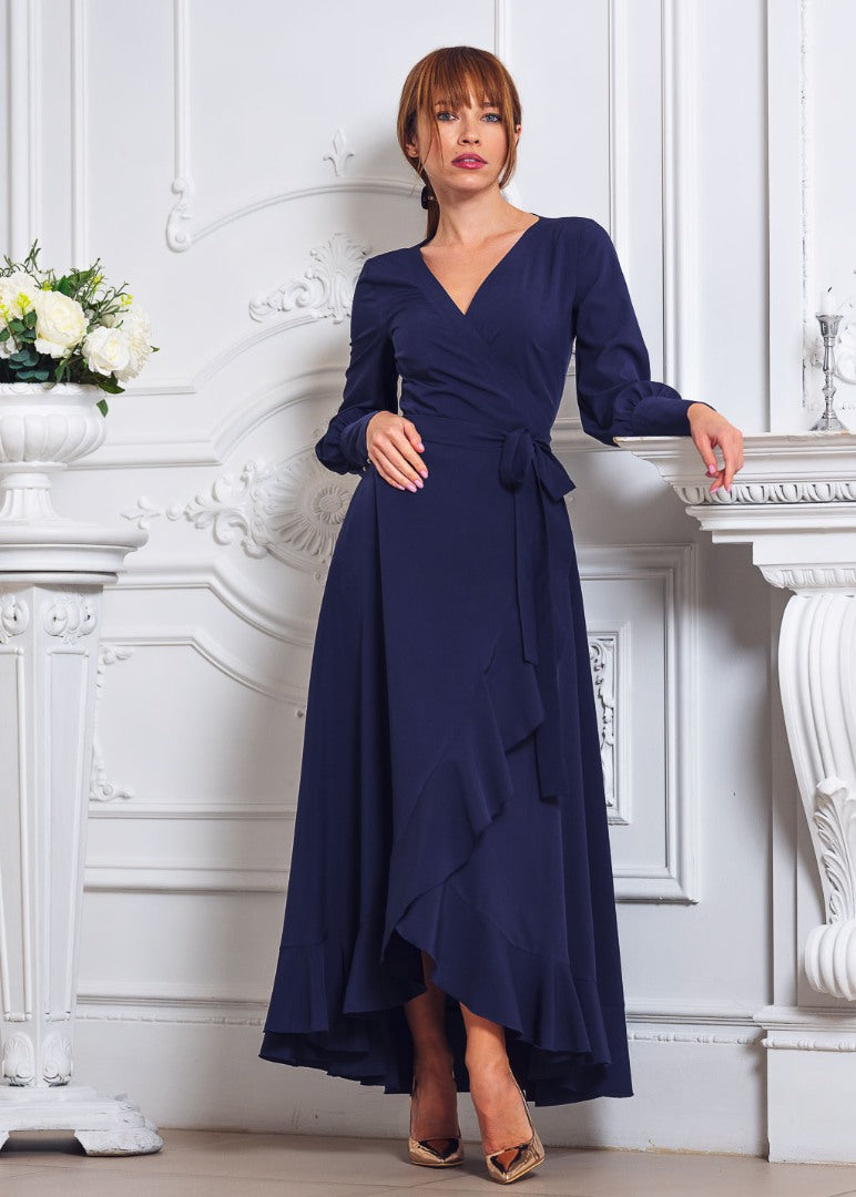 Navy blue long wrap dress