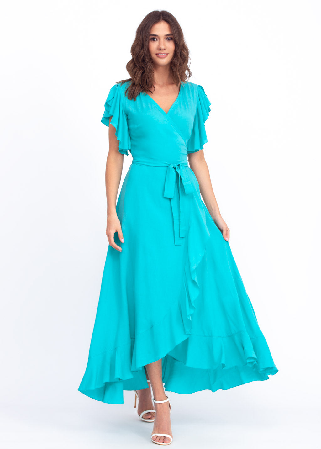 Turquoise romantic wrap around dress