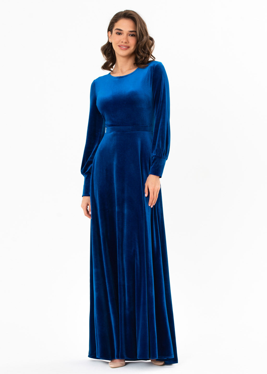 Royal blue velvet long dress