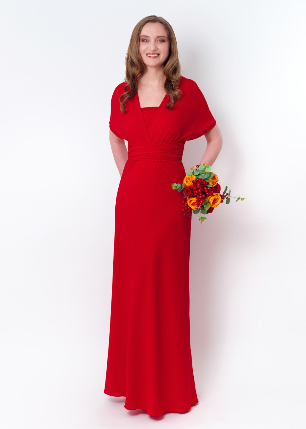 Red chiffon infinity long dress