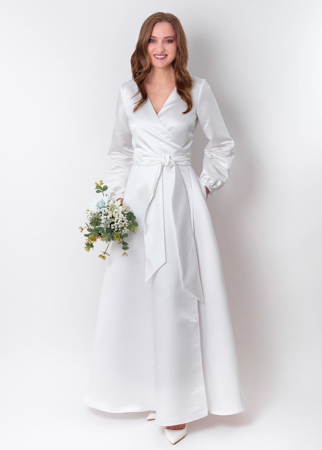 White wrap satin dress dress