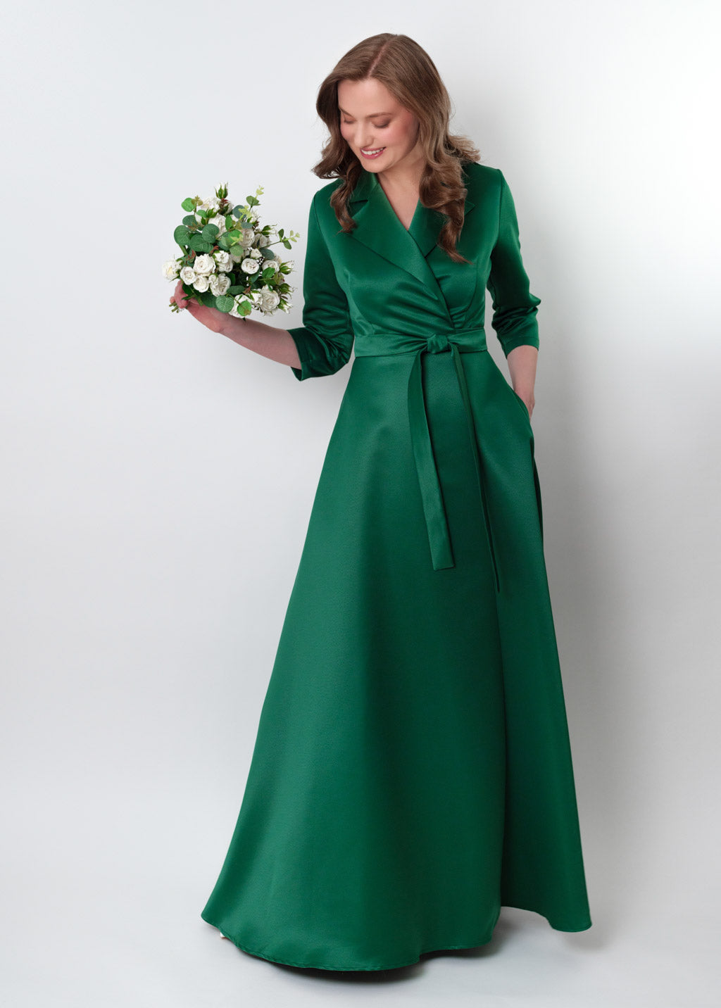 Emerald green wrap satin dress dress