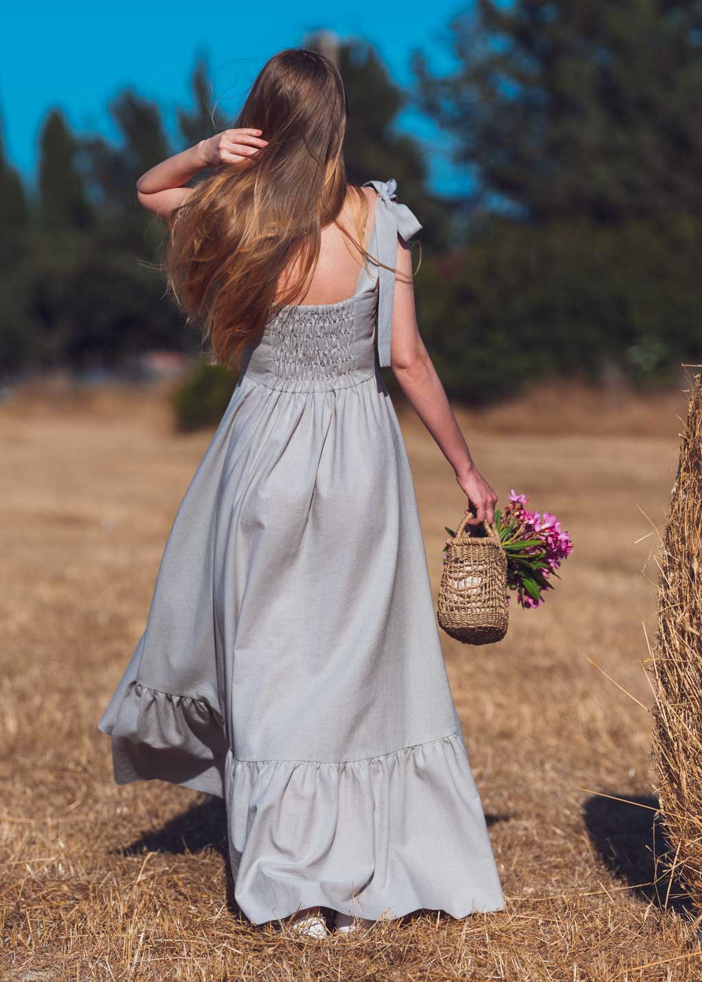 Organic linen long summer dress