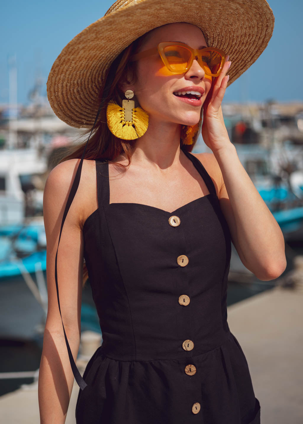 Black organic linen summer sundress