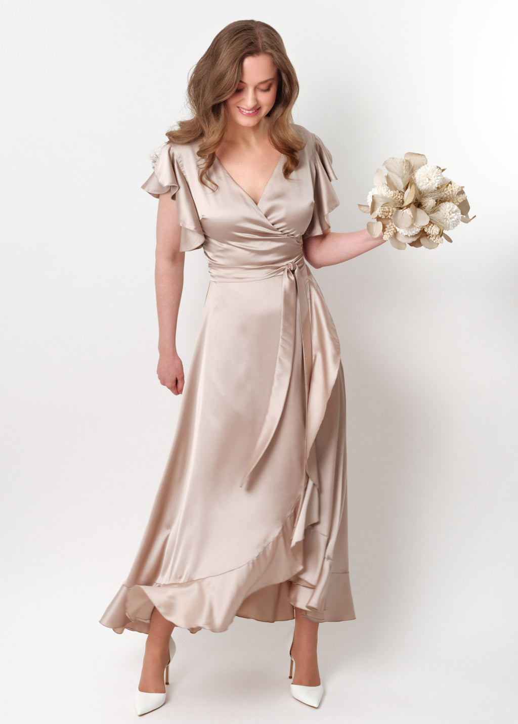 Champagne beige wrap dress