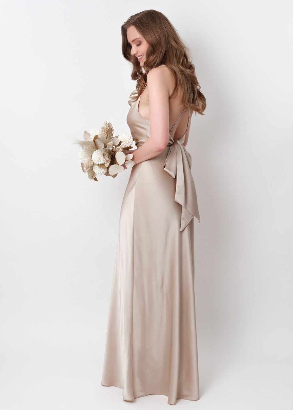 Champagne beige silk slip dress