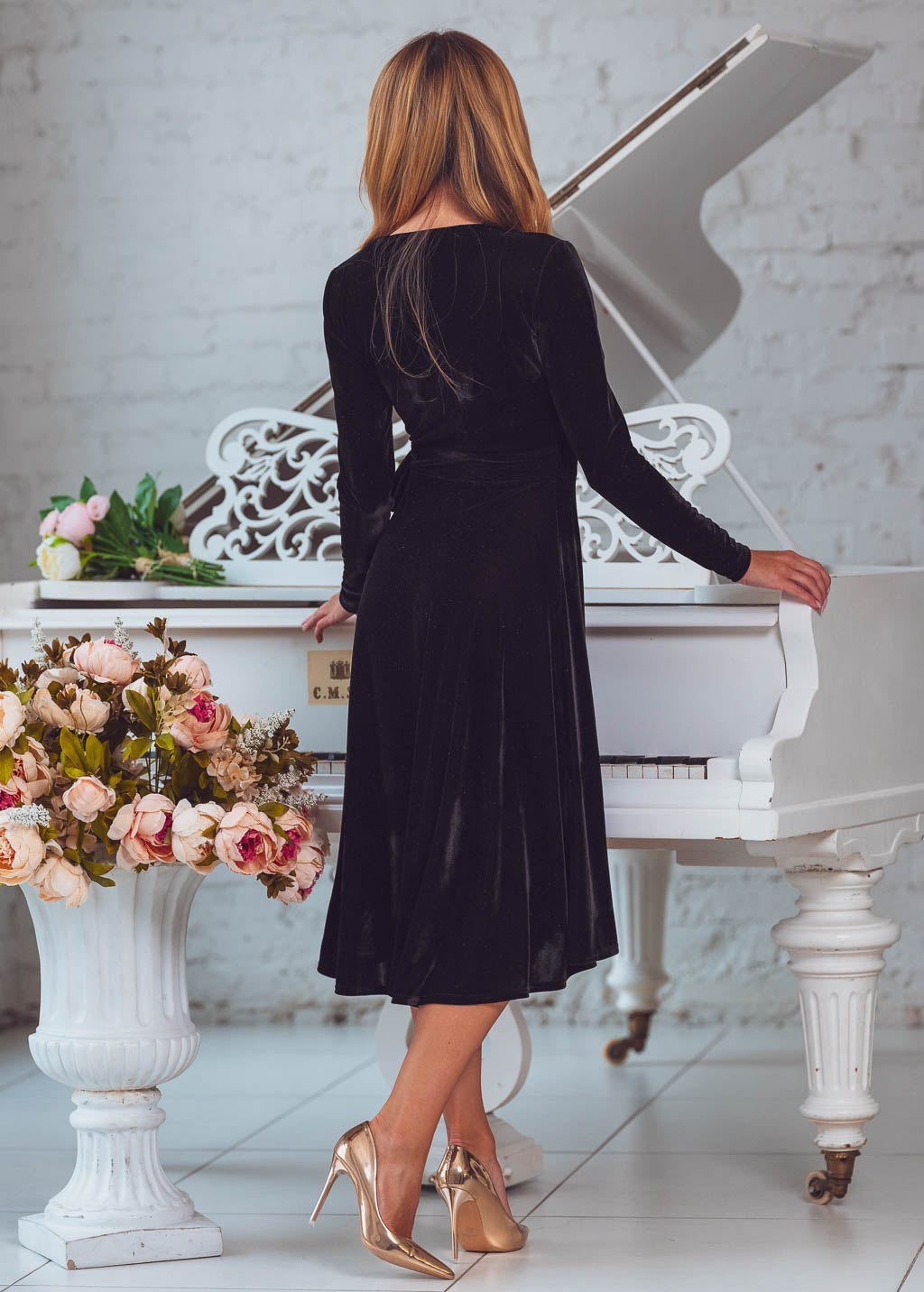 Black wrap velvet dress