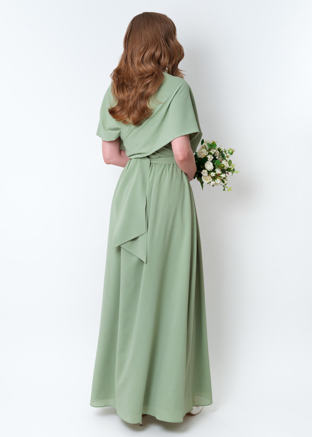 Sage green chiffon infinity pleated dress