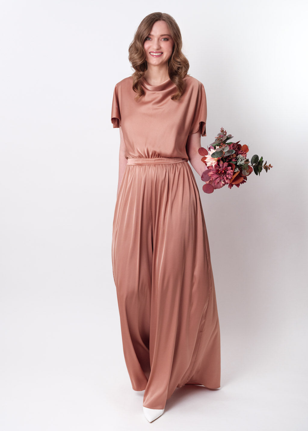 Rose gold silk jumpsuit