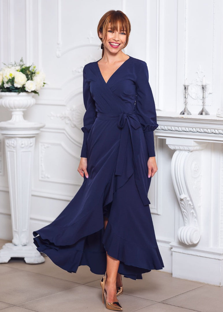 Navy blue long wrap dress