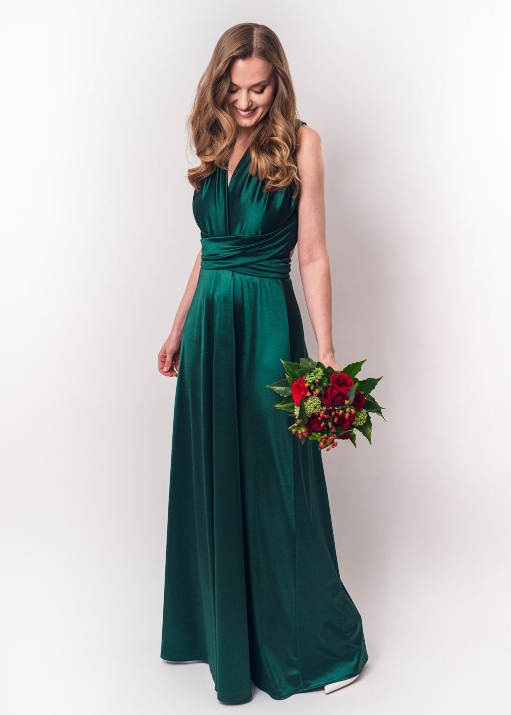 Dark green luxury satin infinity dress or jumpsuit