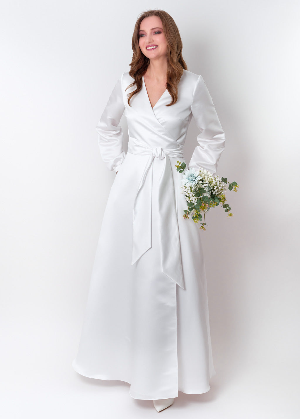 White wrap satin dress dress