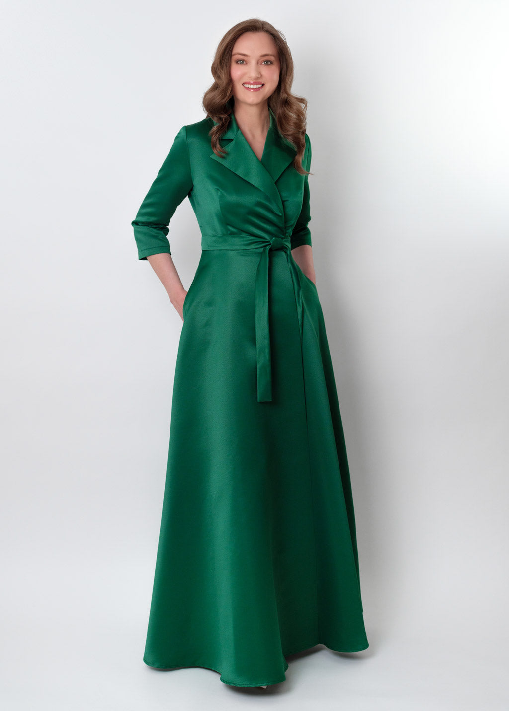 Emerald green wrap satin dress dress