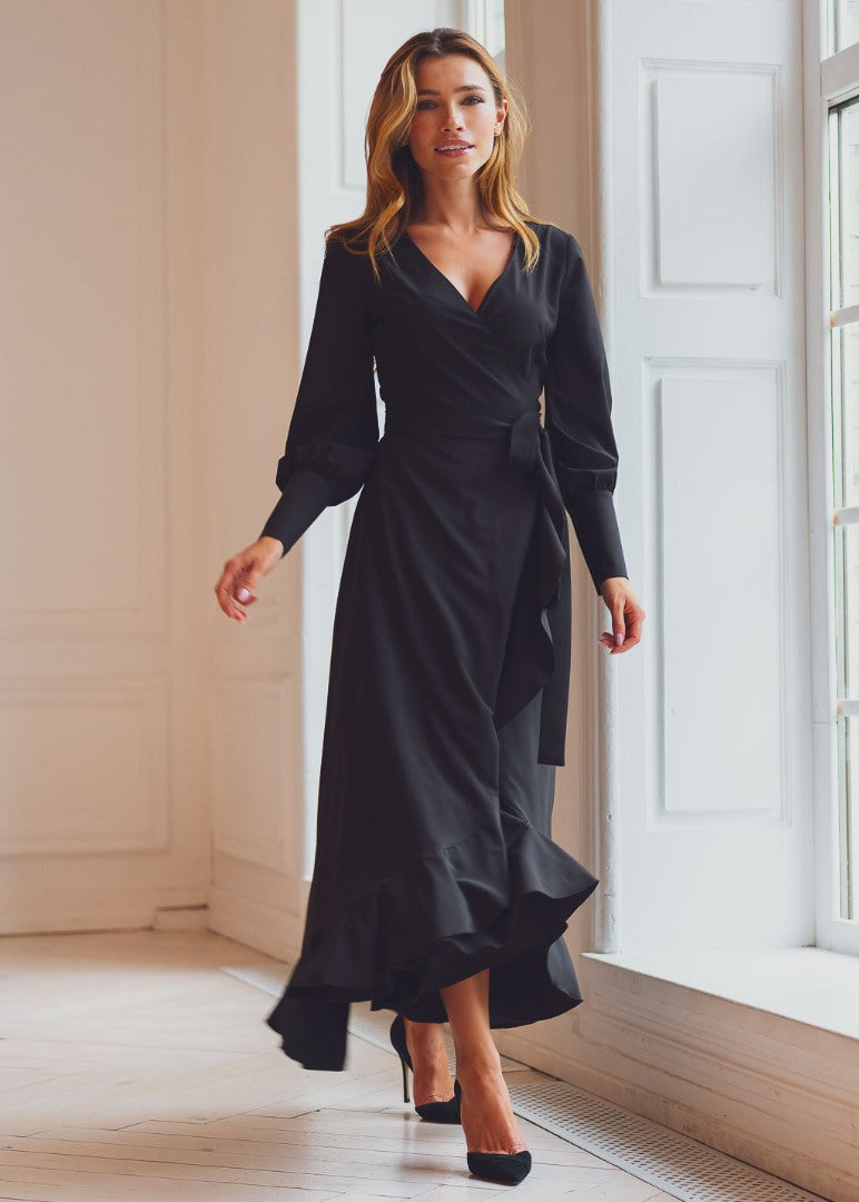 Black long wrap dress