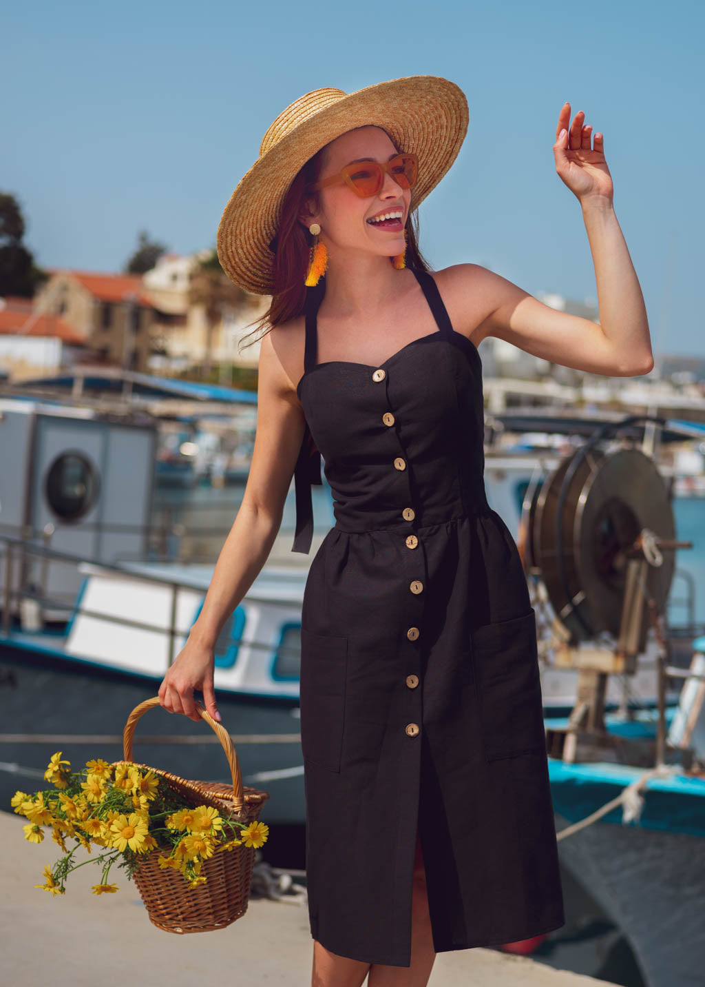 Black organic linen summer sundress