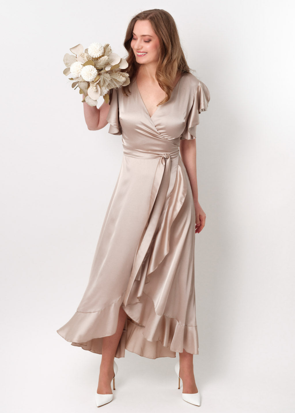 Champagne beige wrap dress