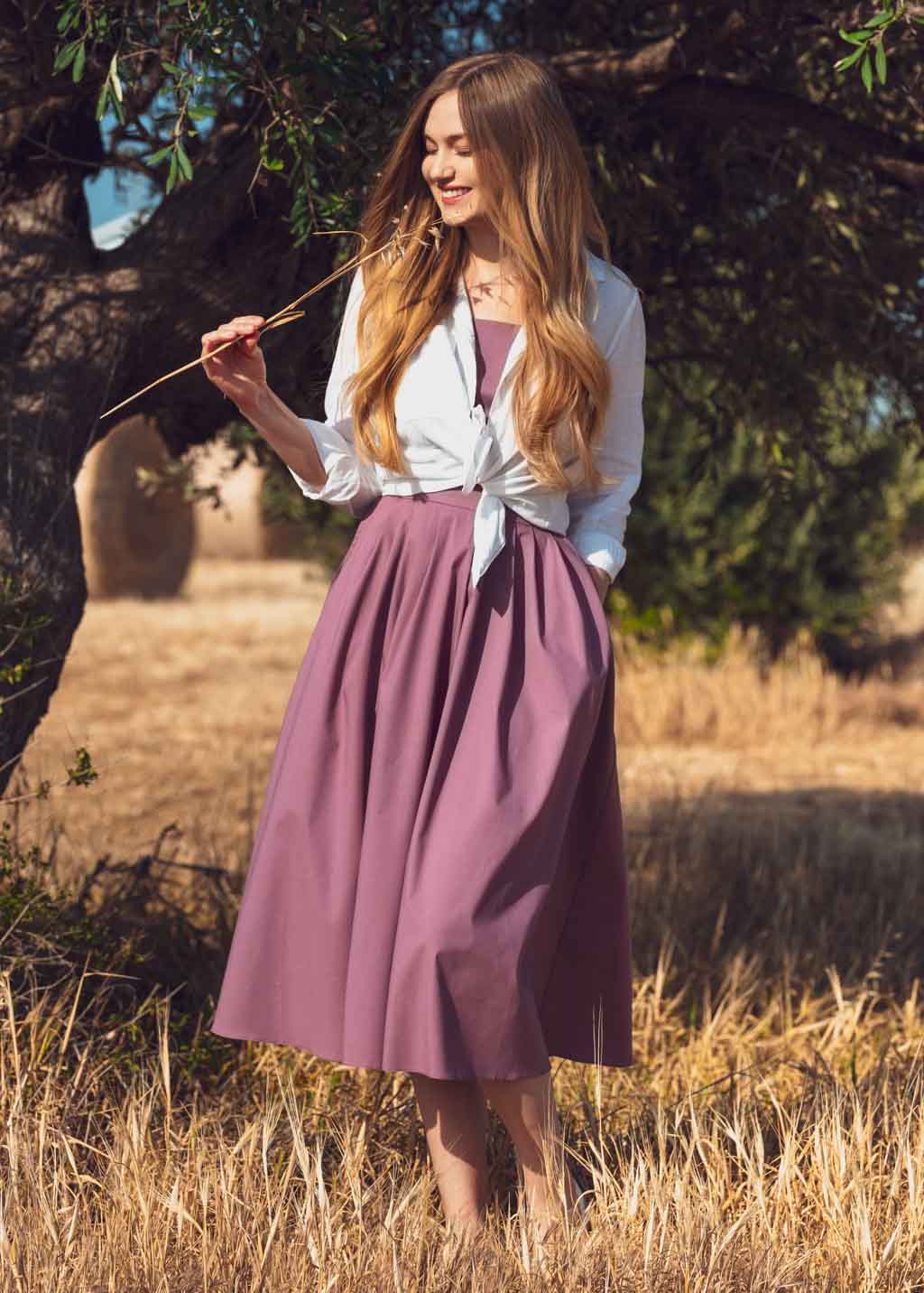 Mauve organic cotton cross-back dress