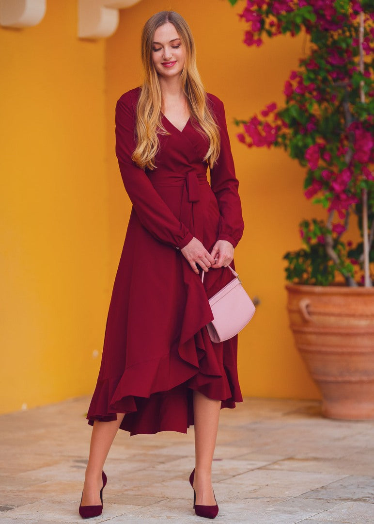 Burgundy wrap dress