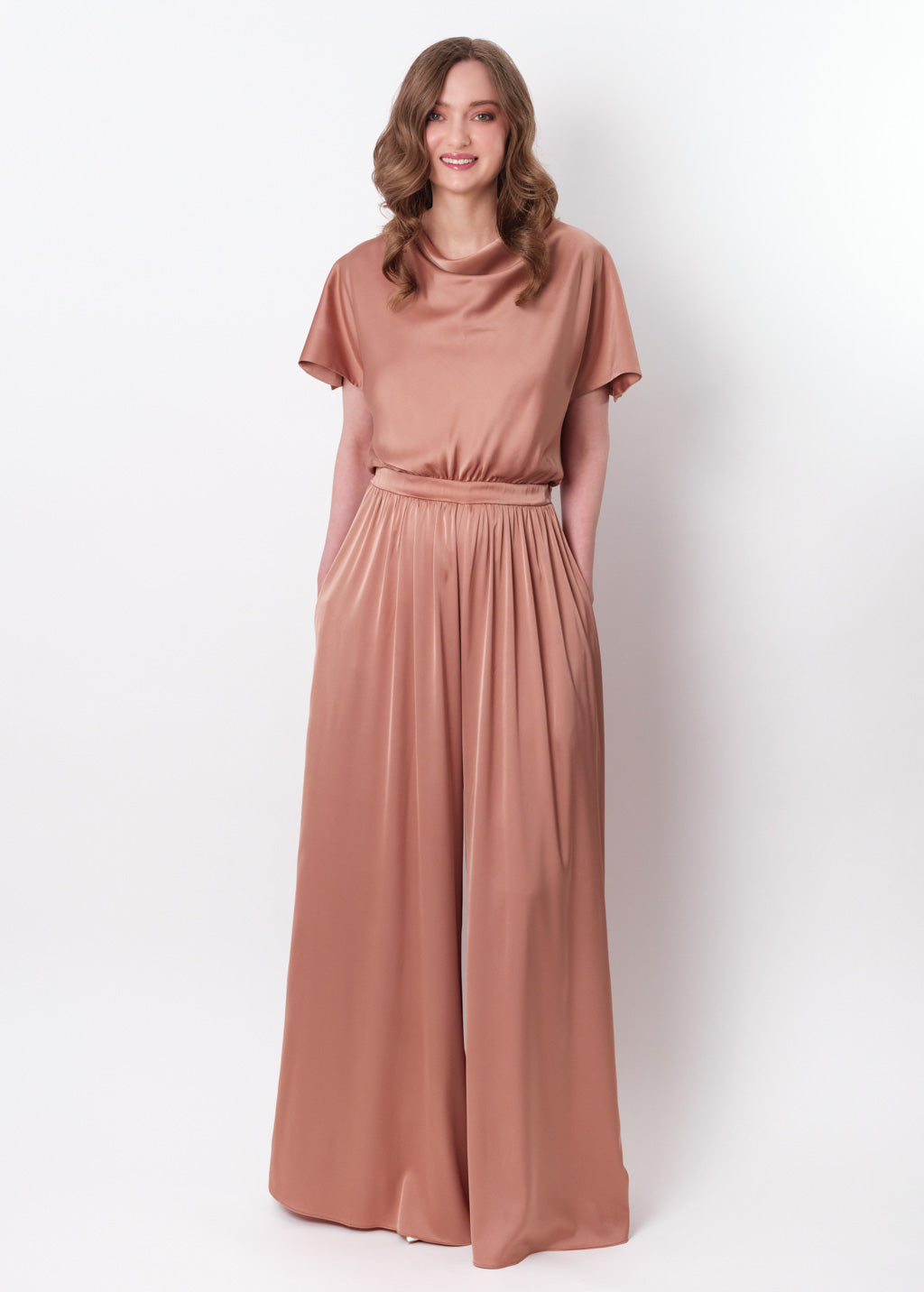 Rose gold silk jumpsuit