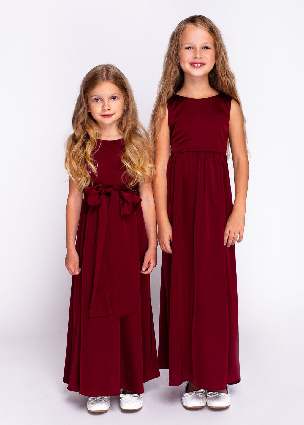 Burgundy silk matching girl dress