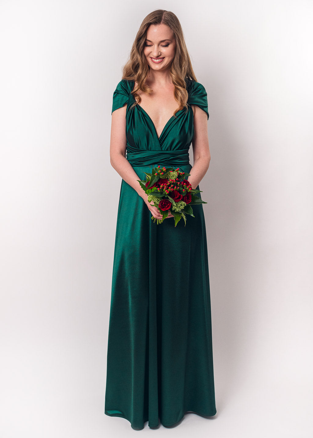 Dark green luxury satin infinity dress or jumpsuit