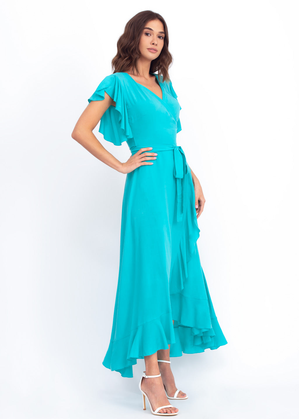 Turquoise romantic wrap around dress