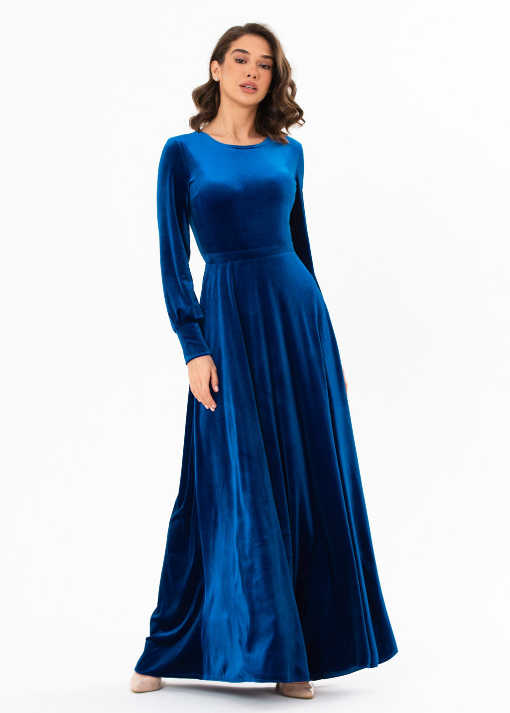 Royal blue velvet long dress