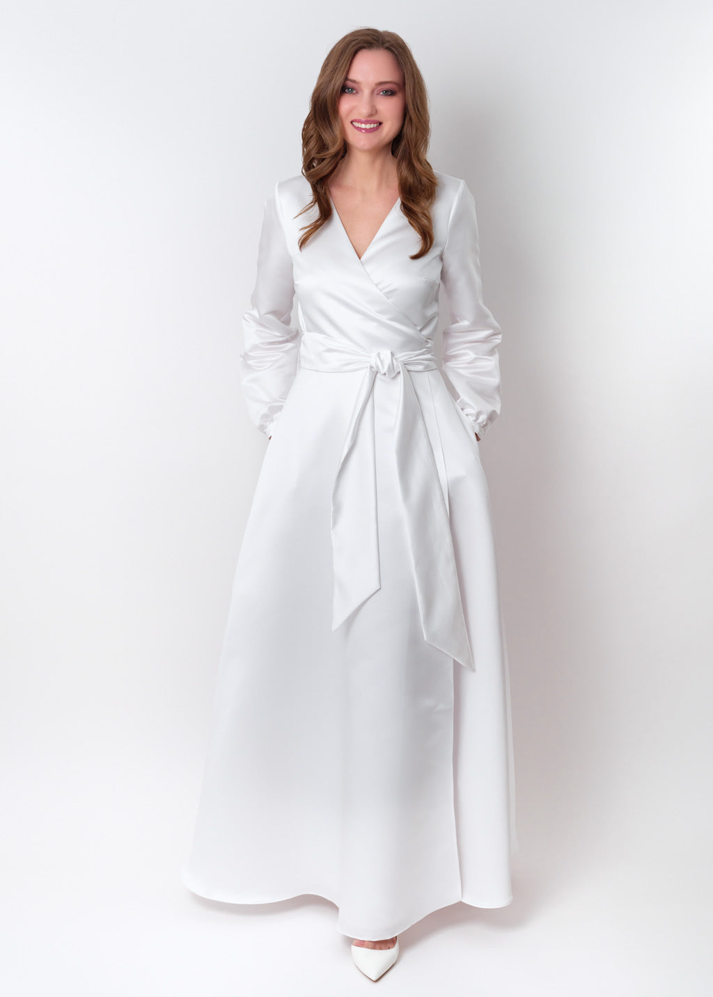 White wrap satin dress dress