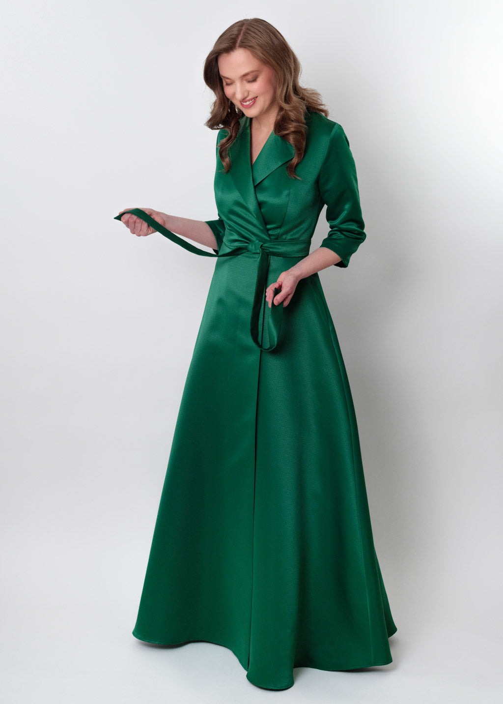 Emerald green wrap satin dress dress