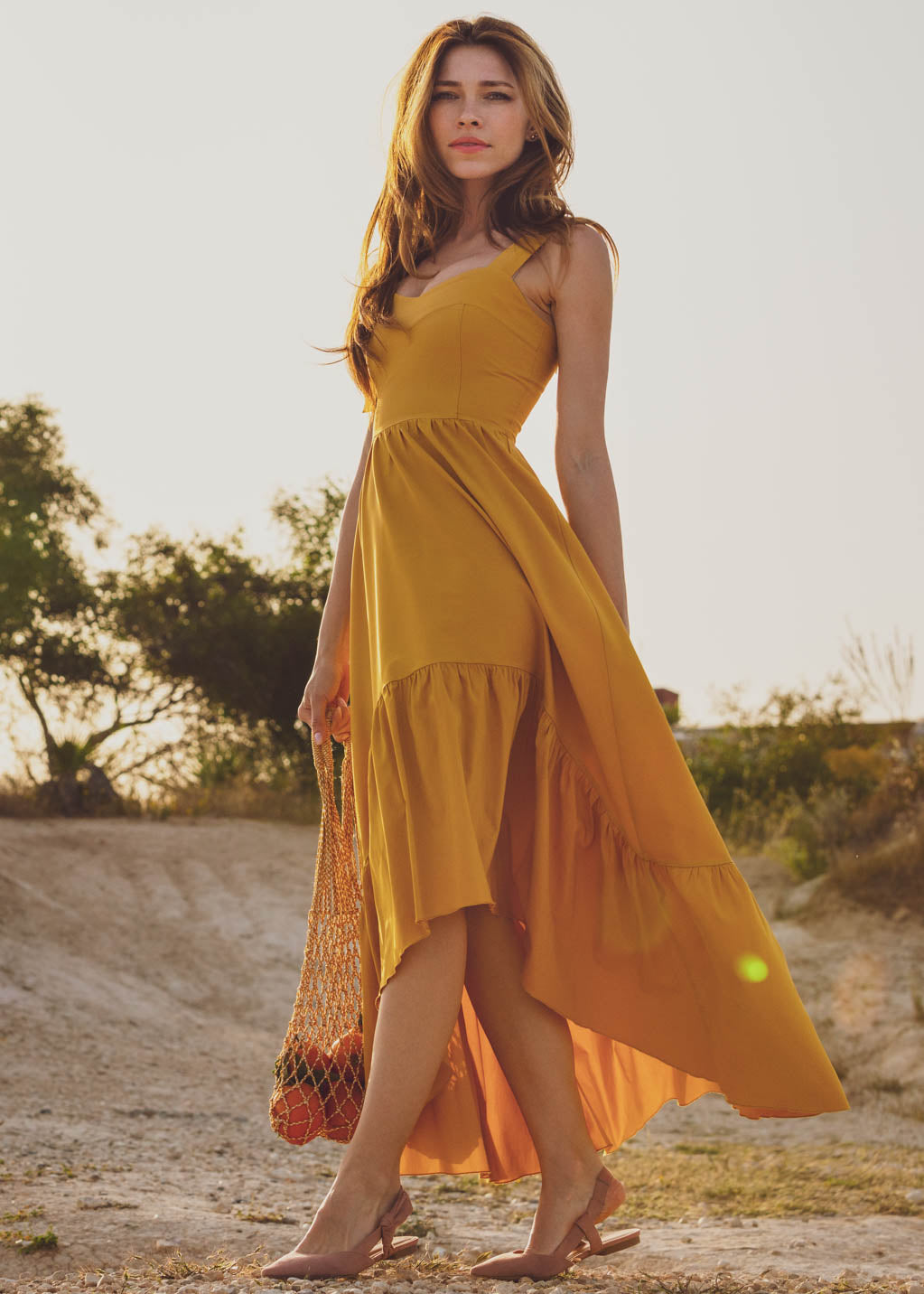 Honey yellow boho long summer dress