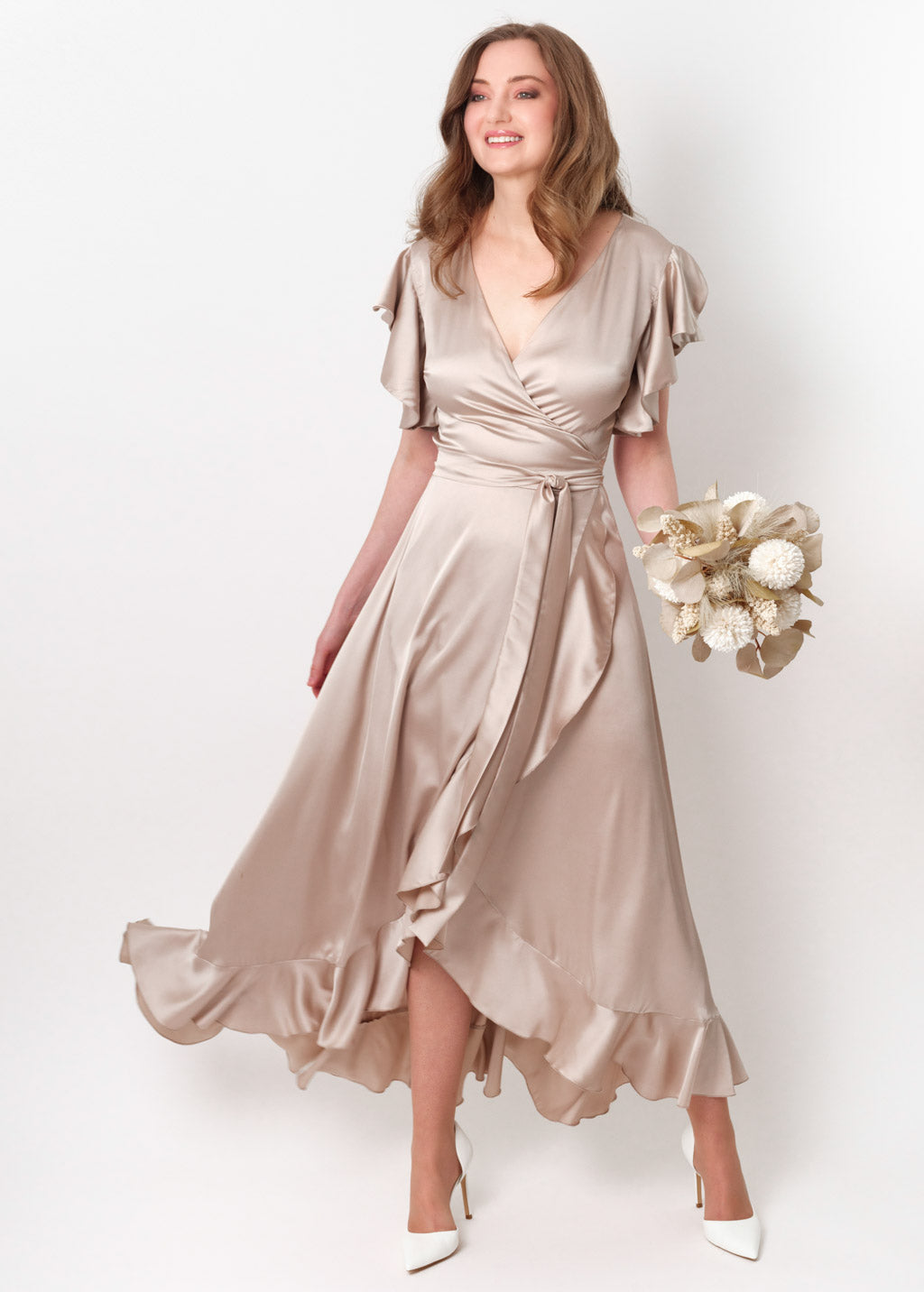 Champagne beige wrap dress