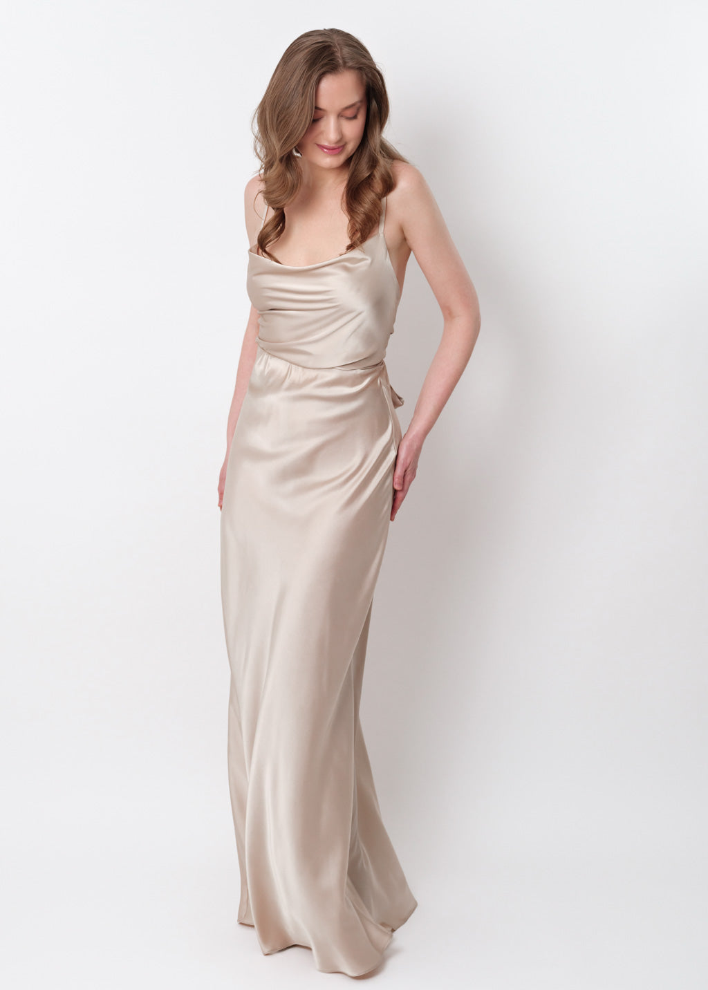 Champagne beige silk slip dress
