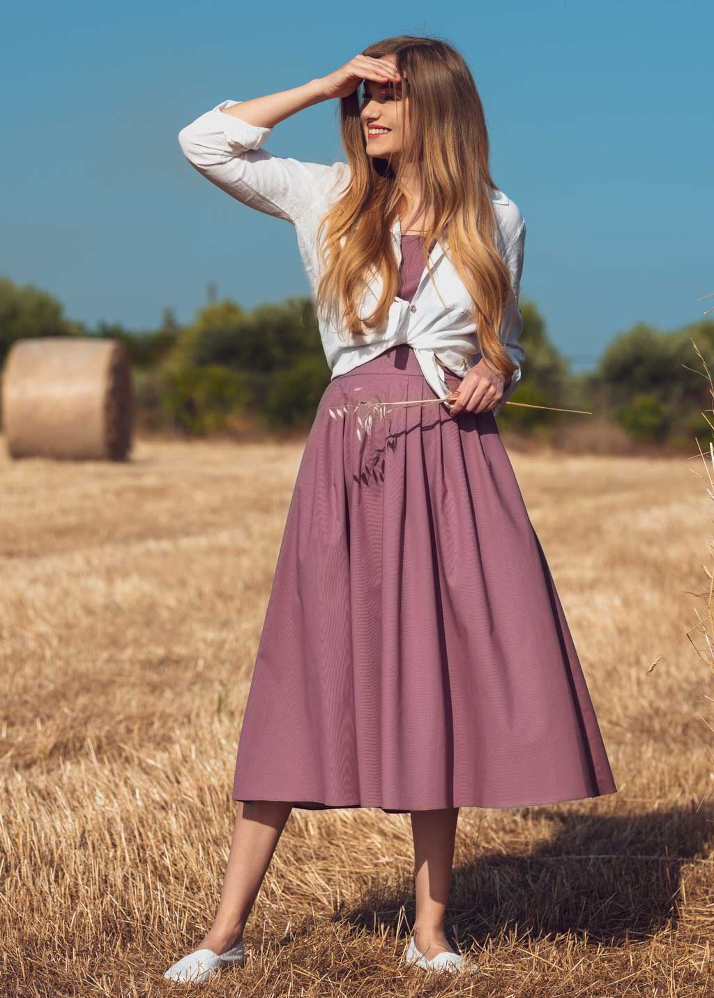 Mauve organic cotton cross-back dress