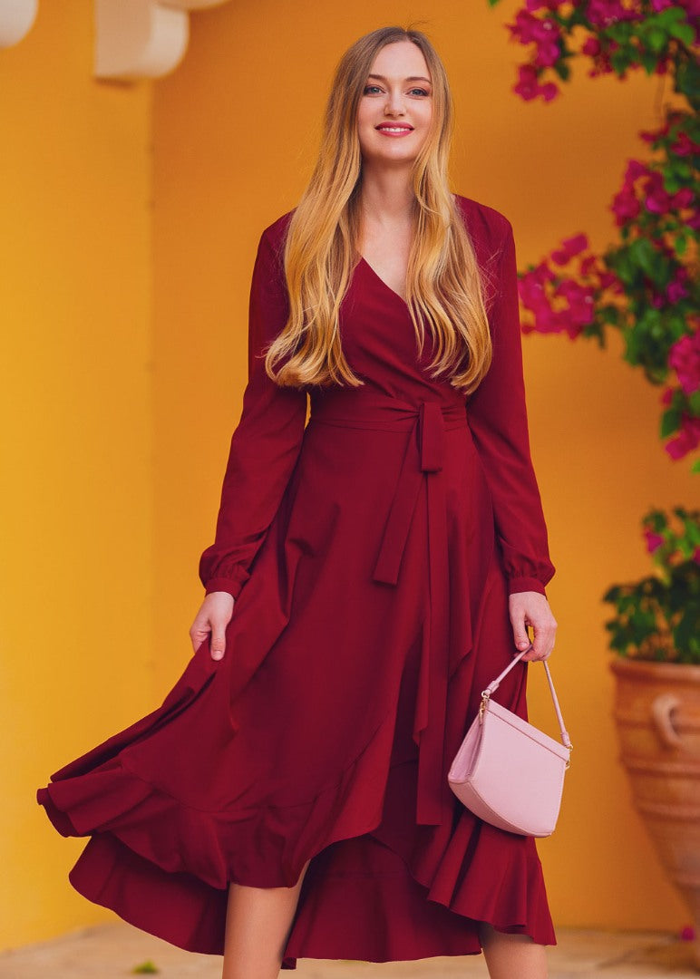 Burgundy wrap dress