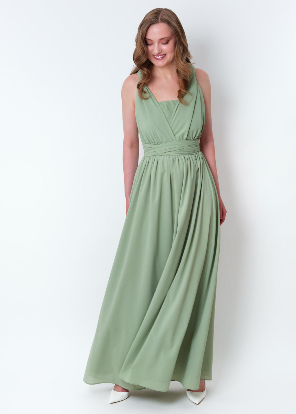 Sage green chiffon infinity pleated dress