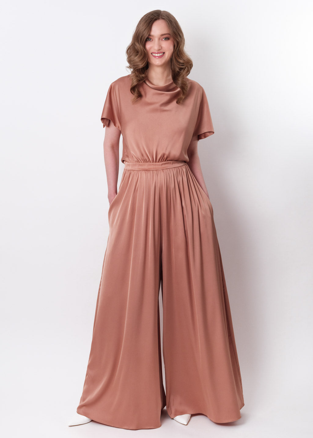 Rose gold silk jumpsuit