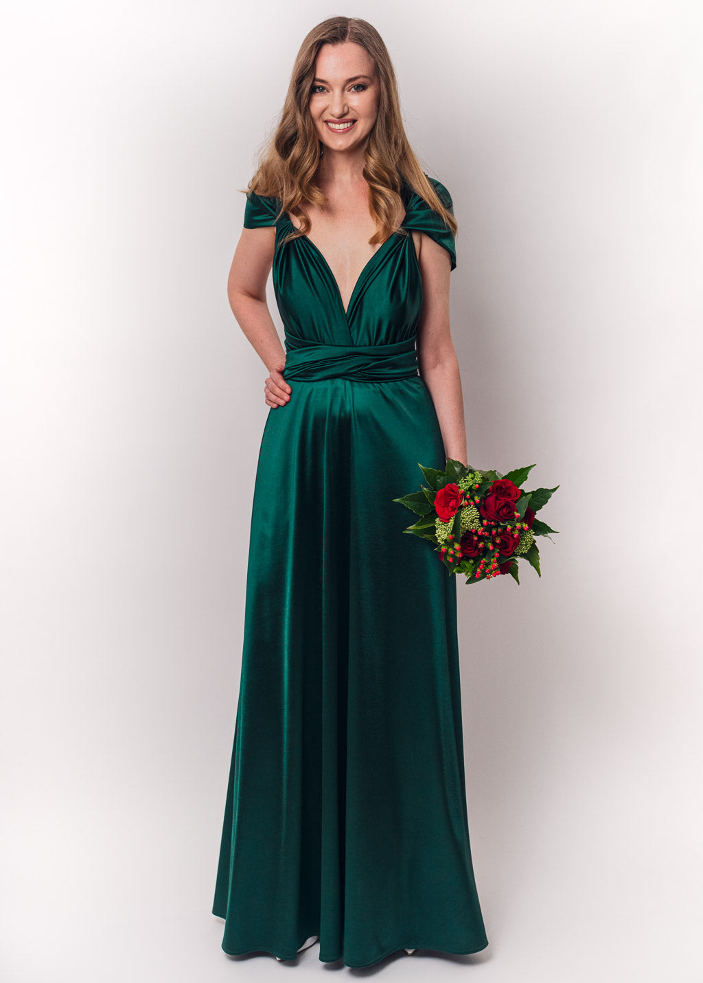 Dark green luxury satin infinity dress or jumpsuit