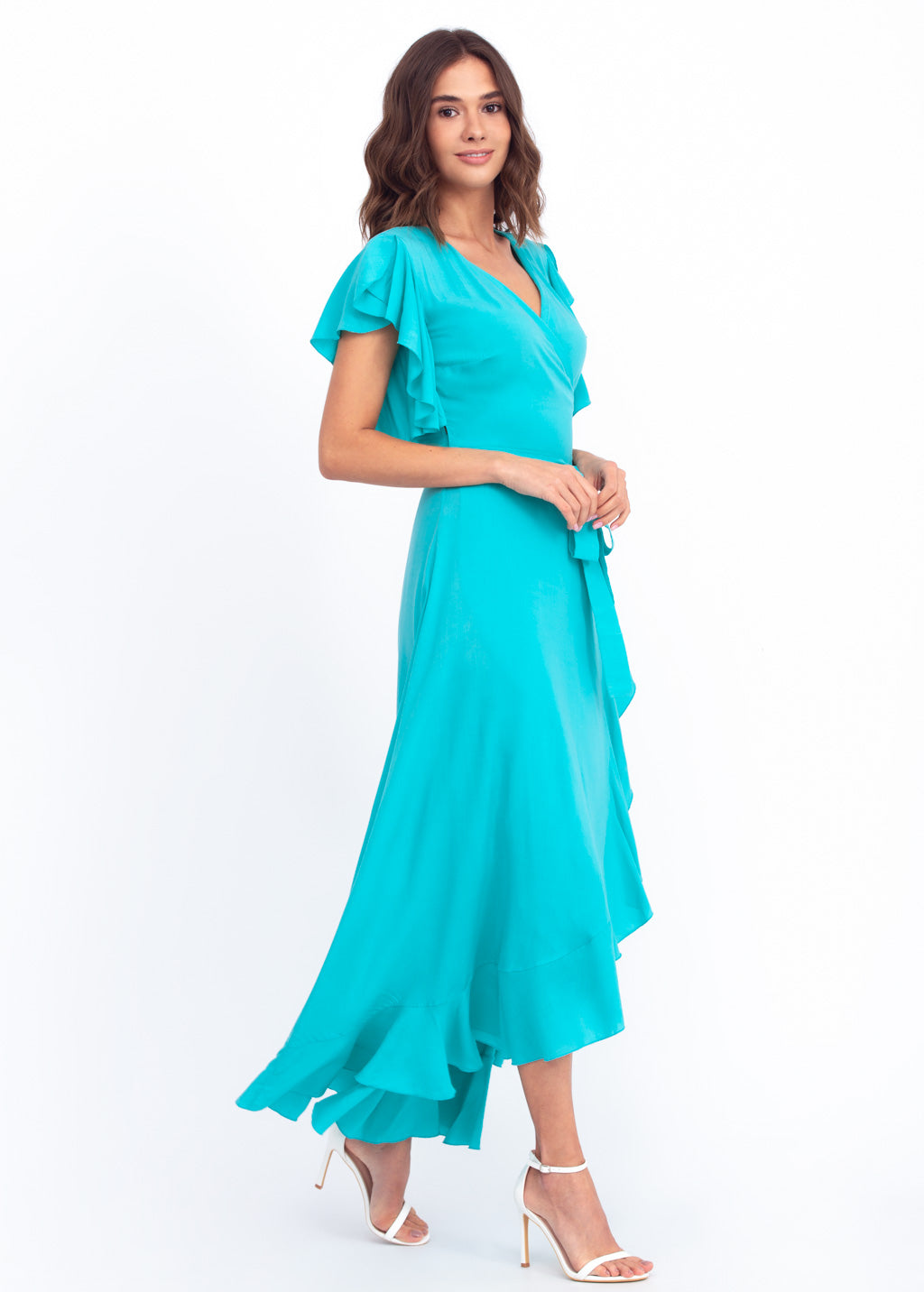 Turquoise romantic wrap around dress