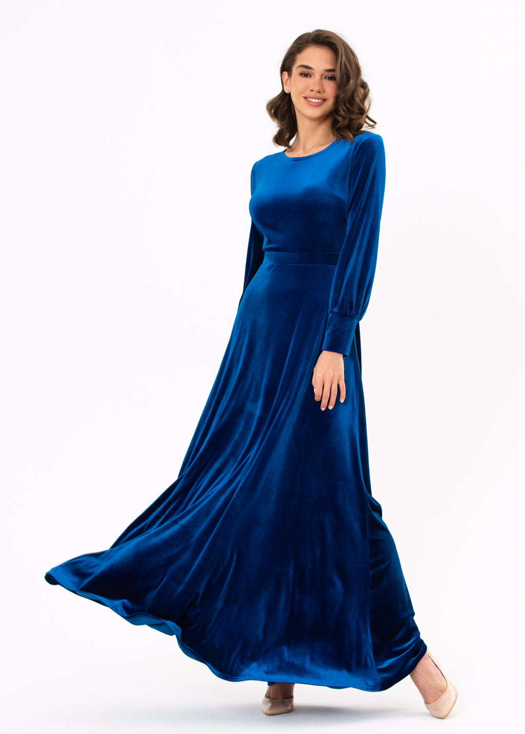 Royal blue velvet long dress