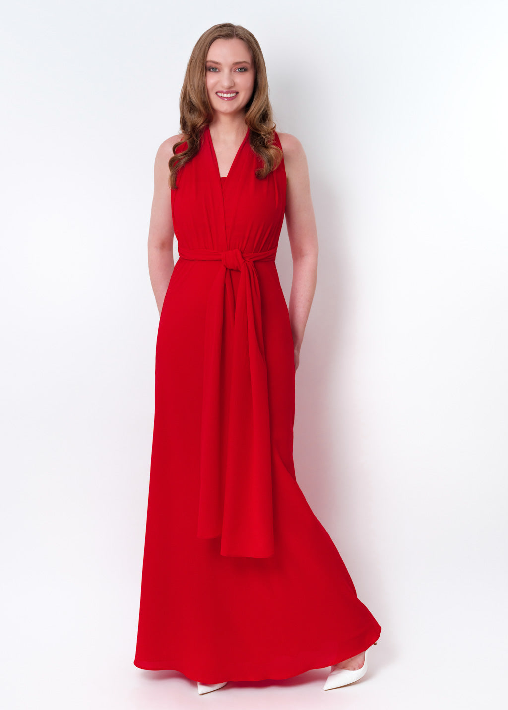 Red chiffon infinity long dress