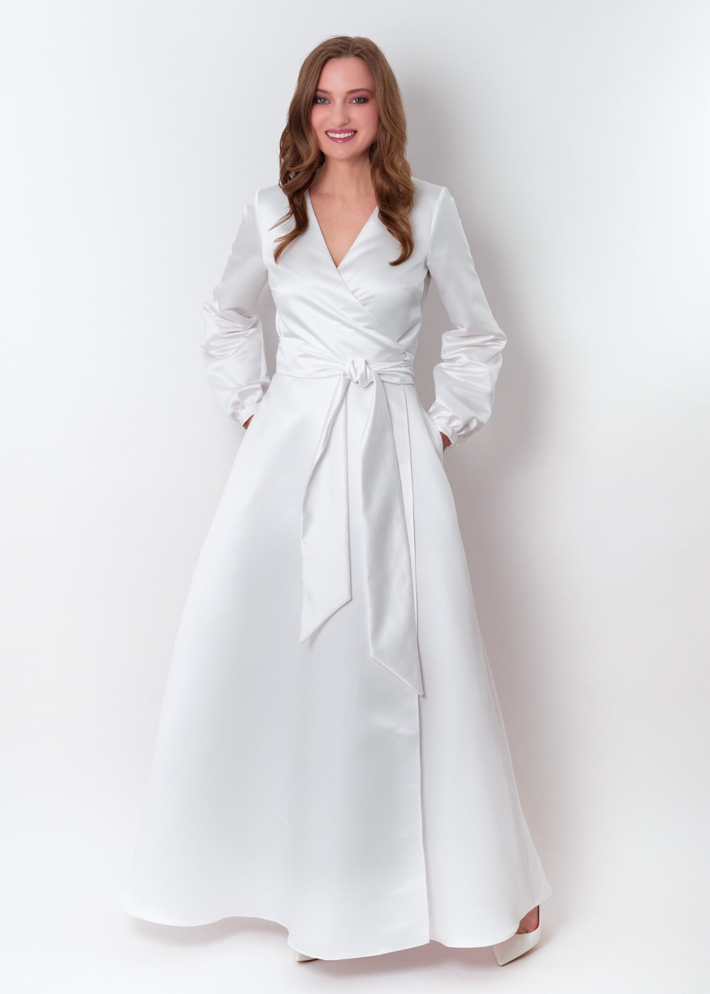 White wrap satin dress dress