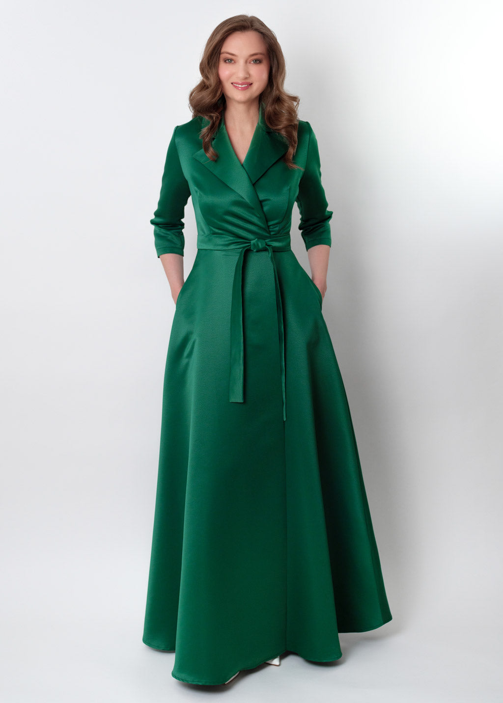 Emerald green wrap satin dress dress