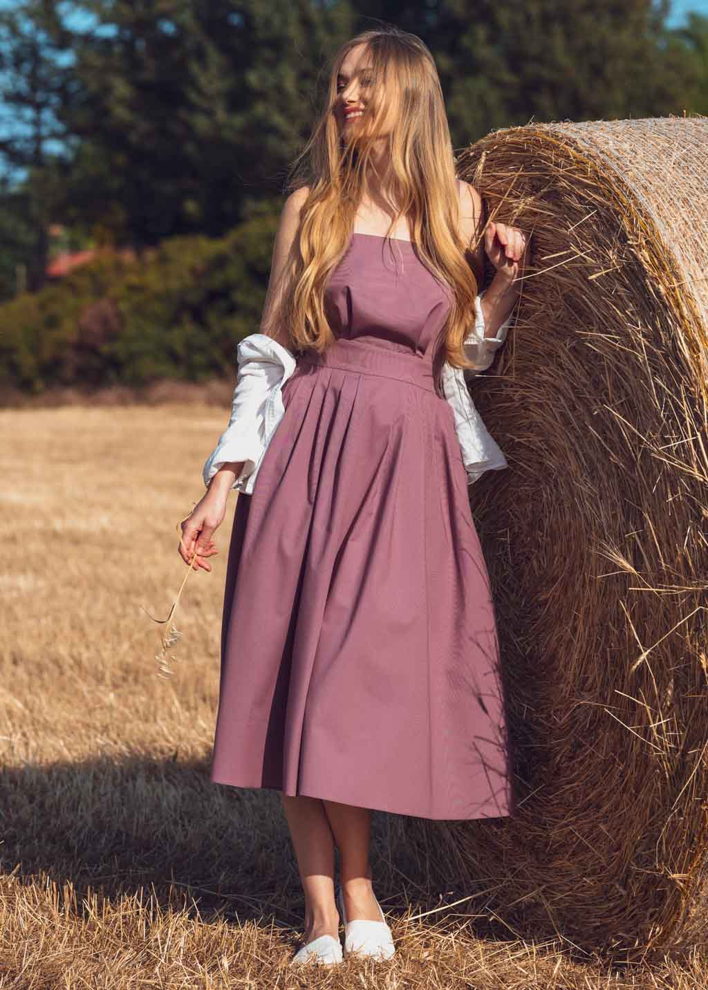 Mauve organic cotton cross-back dress