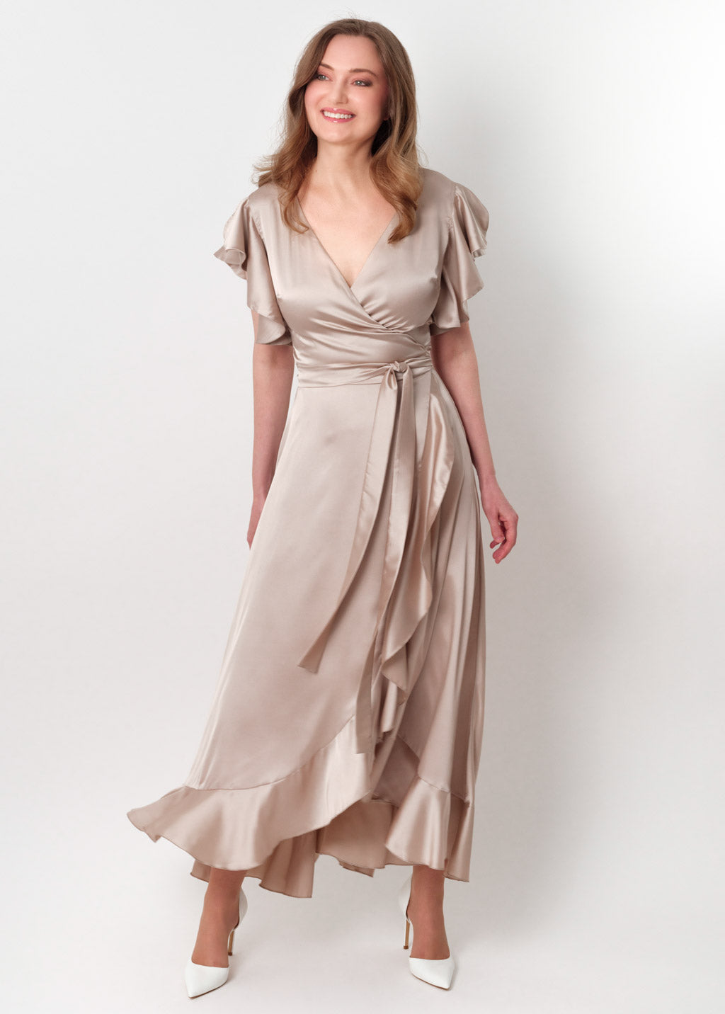 Champagne beige wrap dress
