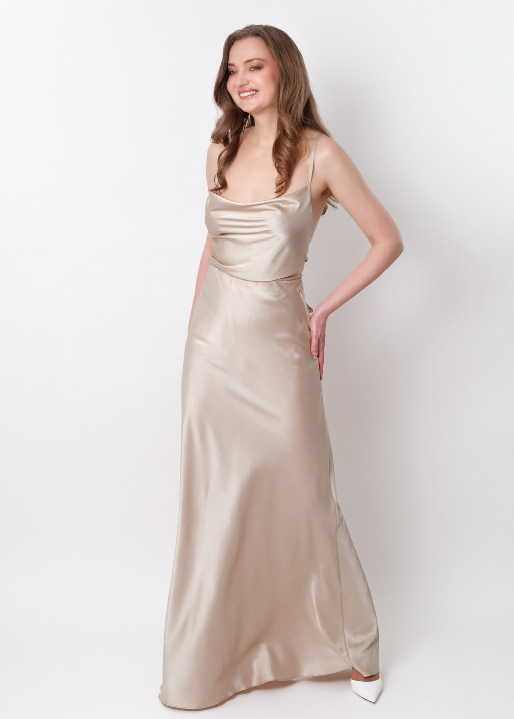 Champagne beige silk slip dress