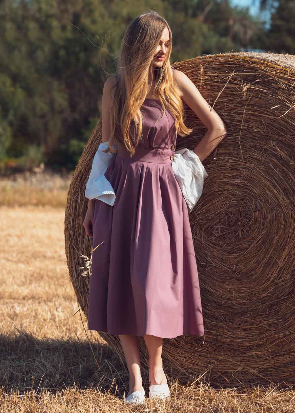 Mauve organic cotton cross-back dress