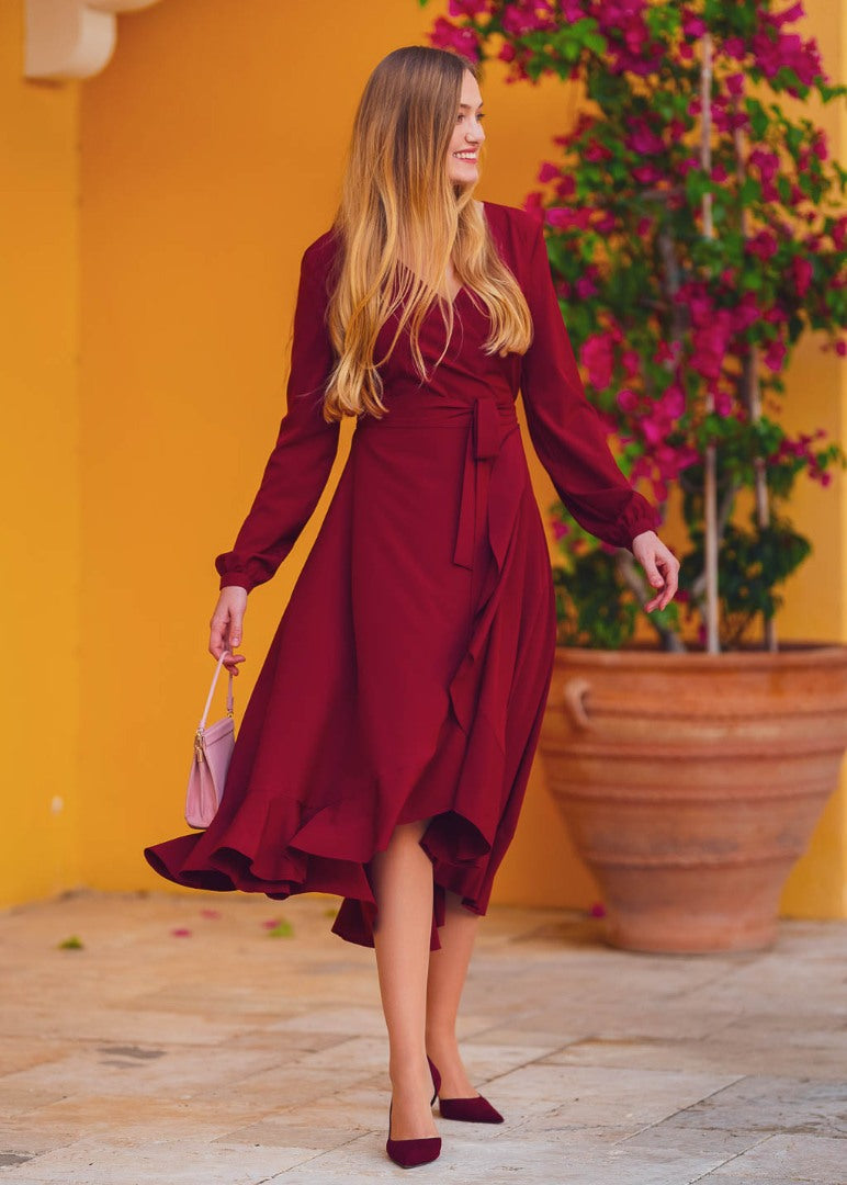 Burgundy wrap dress