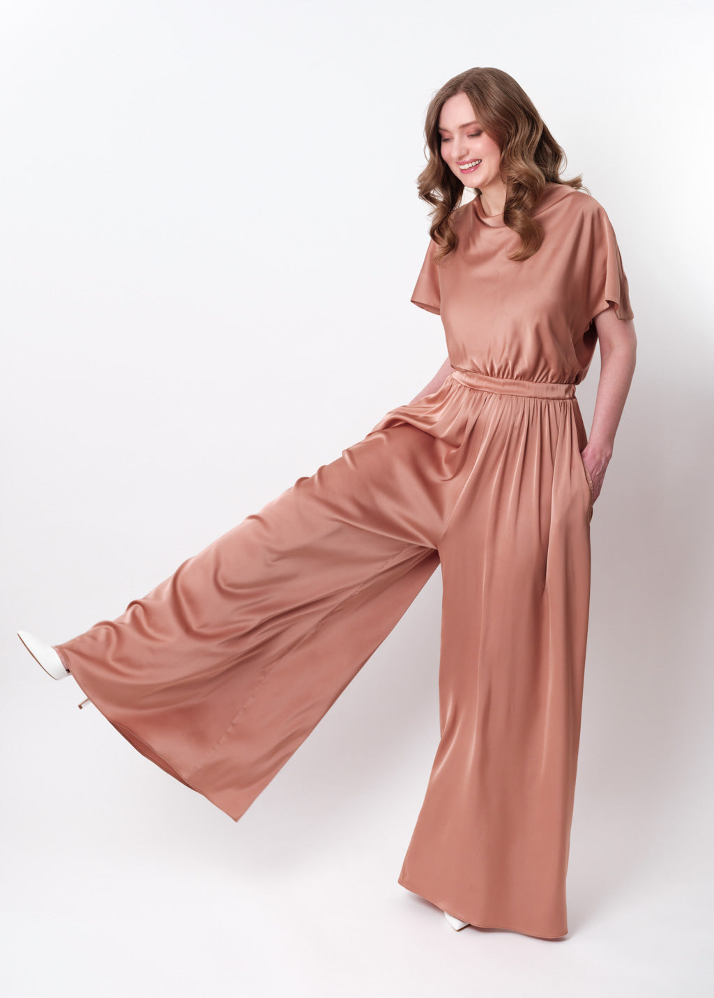 Rose gold silk jumpsuit